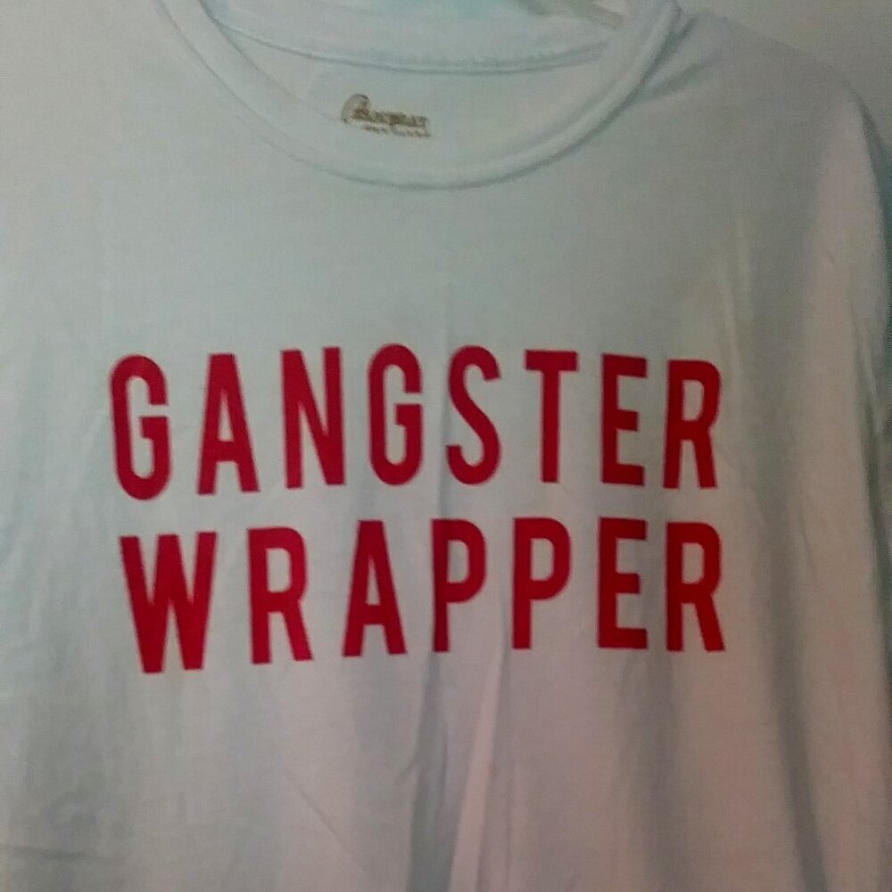 Gangster Wrapper Holiday Christmas Long Sleeve White T Shirt with Red Letters